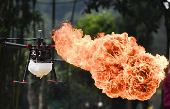 Fire-spewing drone cleans garbage on power lines in Chongqing
