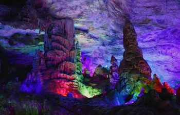 Tourists view Wanxiang karst cave in NW China's Gansu