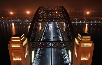 Night view of bridges in Taiyuan, N China's Shanxi