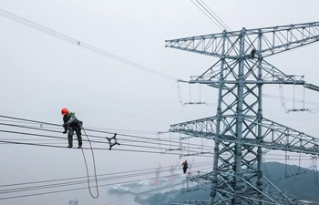 Technicians check power transmission lines in Zhoushan
