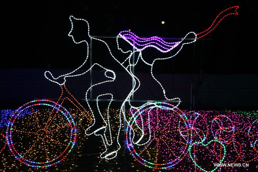 Colorful lights are displayed at an LED light festival in Linfen City, north China's Shanxi Province, June 3, 2016