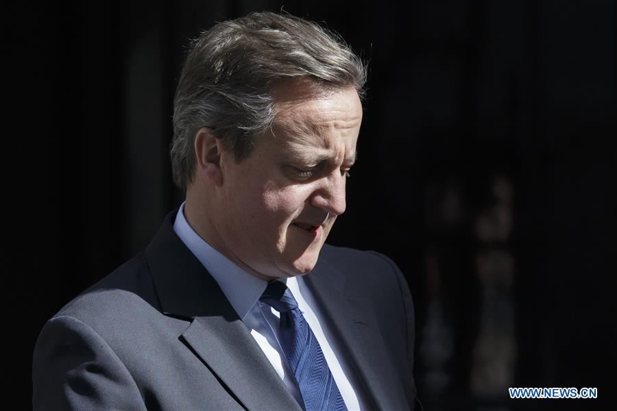 British Prime Minister David Cameron leaves 10 Downing Street for Prime Minister's Questions at the British House of Commons in London, Britain, on June 15, 2016.