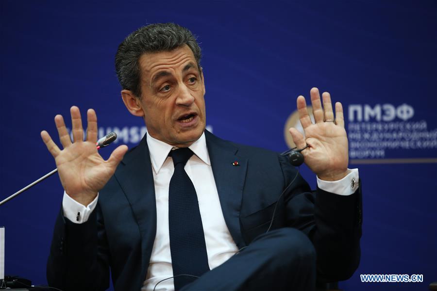 Former French President Nicolas Sarkozy addresses the audience during Saint-Petersburg International Economic Forum-2016 in Saint-Petersburg, Russia, on June 16, 2016. 