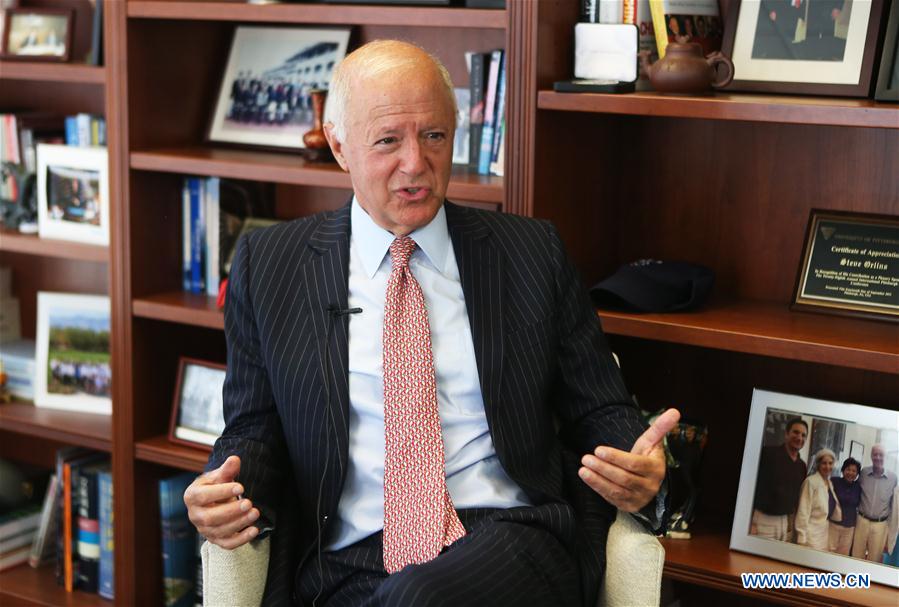 Photo taken on May 31, 2016 shows Stephen Orlins, president of the National Committee on U.S.-China Relations (NCUSCR), talking during an interview with Xinhua News Agency, in New York, the United States. Photo taken on May 31, 2016 shows Stephen Orlins, president of the National Committee on U.S.-China Relations (NCUSCR), talking during an interview with Xinhua News Agency, in New York, the United States.
