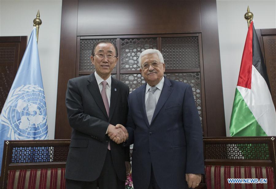United Nations Secretary General Ban Ki-moon attends a joint press conference with Palestinian President Mahmoud Abbas(not in the picture) in the West Bank city of Ramallah, on June 28, 2016. 