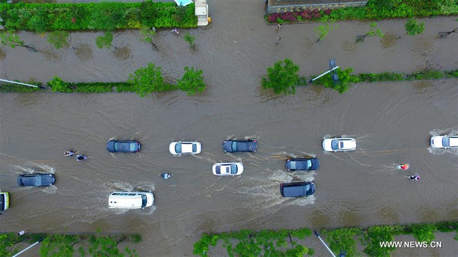 A rainstorm hit Yangzhou Tuesday