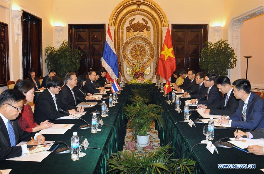Vietnamese Deputy Prime Minister and Minister of Foreign Affairs Pham Binh Minh (3rd R) holds talks with Thai Foreign Minister Don Pramudwinai (4th L) in Hanoi, capital of Vietnam, July 8, 2016. Vietnamese Deputy Prime Minister and Minister of Foreign Affairs Pham Binh Minh (3rd R) holds talks with Thai Foreign Minister Don Pramudwinai (4th L) in Hanoi, capital of Vietnam, July 8, 2016.