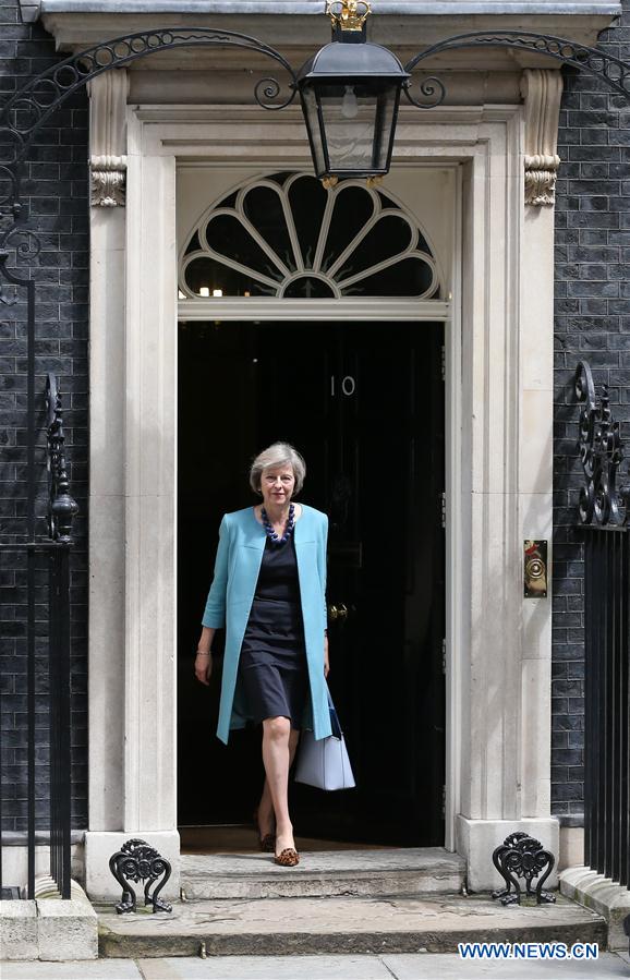 File photo taken on June 27, 2016 shows British Home Secretary Theresa May arriving for a cabinet meeting at 10 Downing Street in London, Britain
