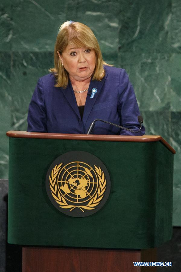 UN secretary-general candidate Vesna Pusic of Croatia attends the 'globally televised' debate at the UN headquarters in New York, the United States, July 12, 2016.