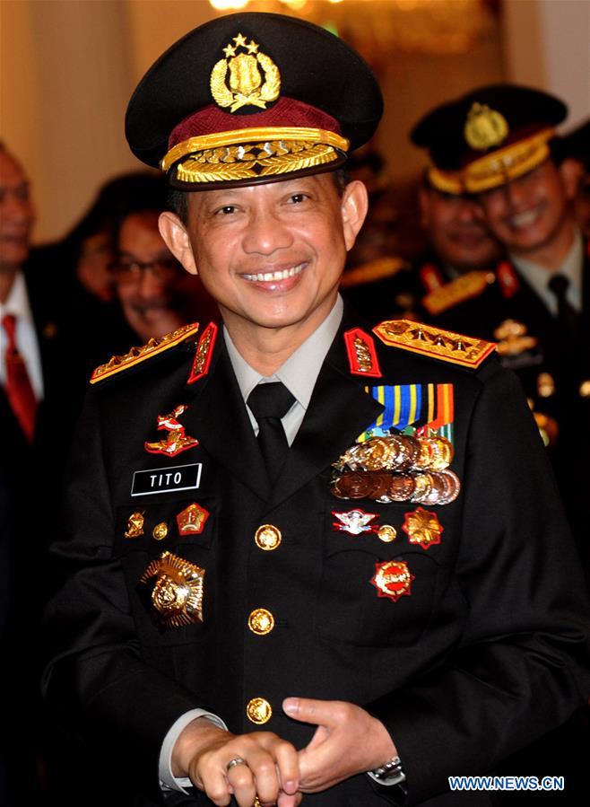 Tito Karnavian poses at his installment ceremony to become new Indonesian national police chief in Jakarta, Indonesia, on July 13, 2016