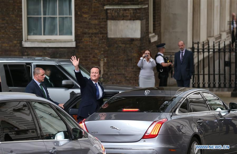 British outgoing Prime Minister David Cameron(1st, L) gives a speech before leaving 10 Downing Street in London, Britain on July 13, 2016. British outgoing Prime Minister David Cameron(1st, L) gives a speech before leaving 10 Downing Street in London, Britain on July 13, 2016.