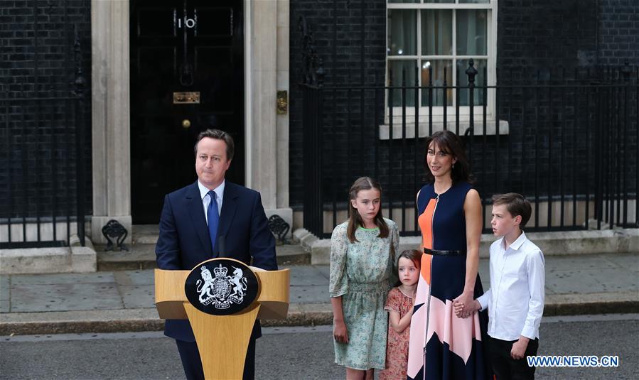 British outgoing Prime Minister David Cameron(1st, L) gives a speech before leaving 10 Downing Street in London, Britain on July 13, 2016. British outgoing Prime Minister David Cameron(1st, L) gives a speech before leaving 10 Downing Street in London, Britain on July 13, 2016.