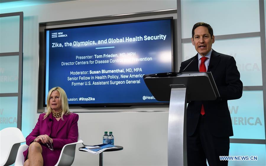 Director of the U.S. Centers for Disease Control and Prevention (CDC) Tom Frieden (R) speaks during a discussion on Zika, the Olympics and Global Health Security in Washington July 13, 2016.