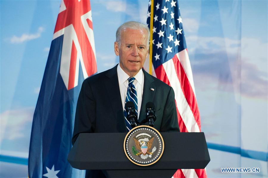 U.S. Vice President Joe Biden addresses workers and staffs of the Boeing Aerostructures Australia plant in Melbourne, Australia, July 18, 2016.
