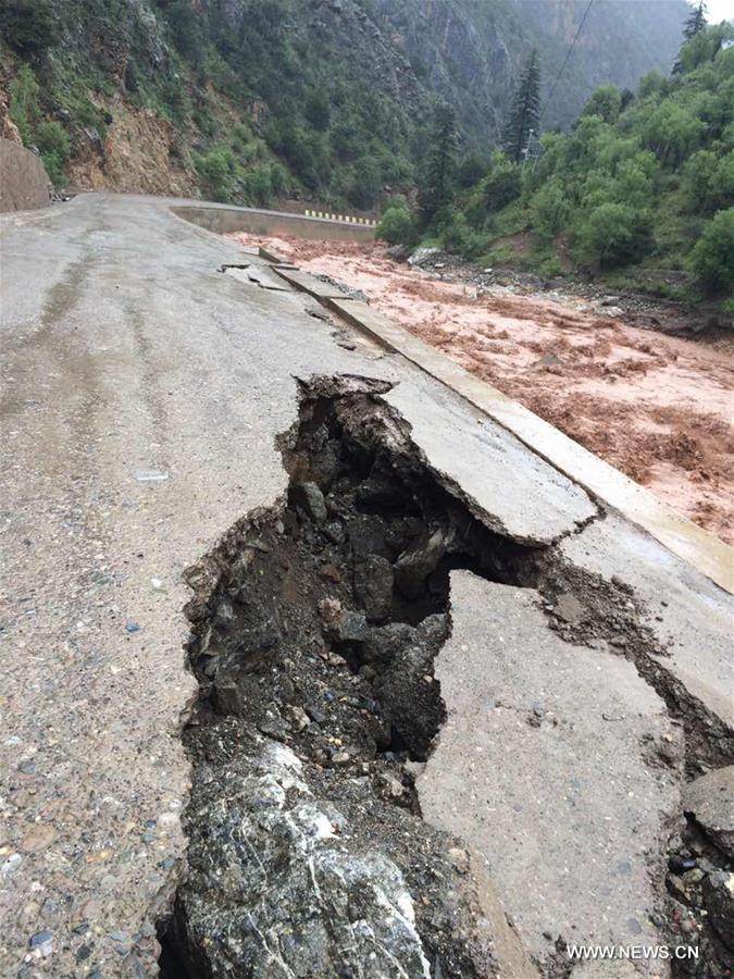 The highway links Tibet with the neighboring province of Sichuan, and repair work is underway. 