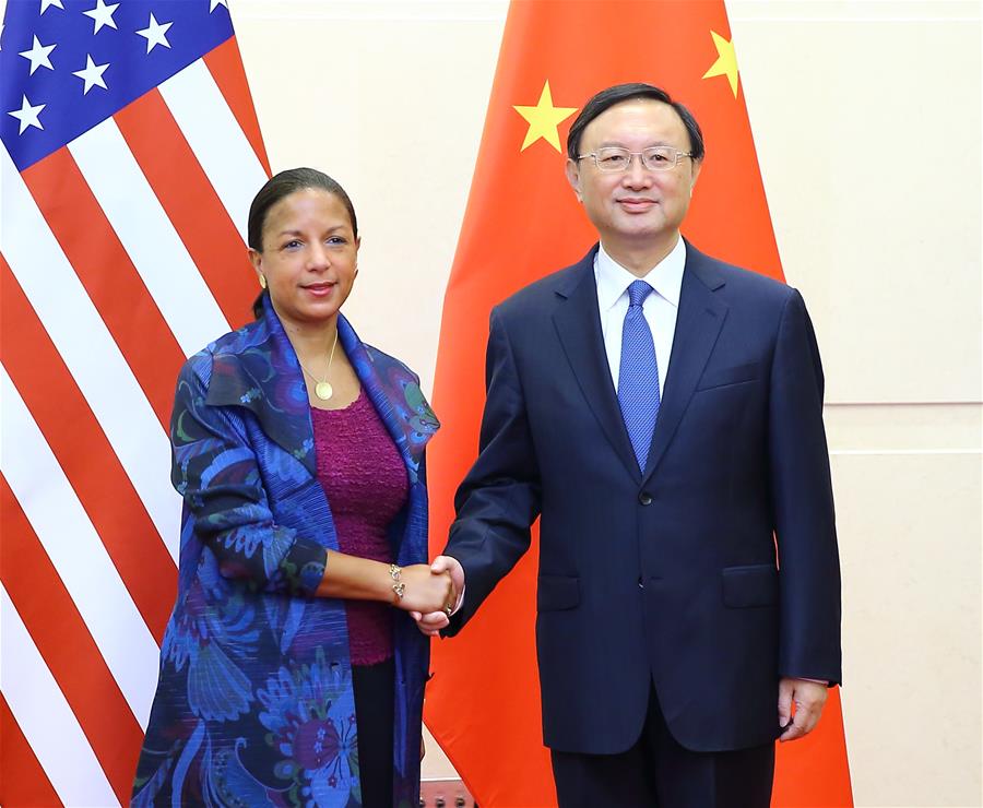 Chinese State Councilor Yang Jiechi holds talks with U.S. National Security Advisor Susan Rice in Beijing, capital of China, July 25, 2016. (Xinhua/Ding Haitao)