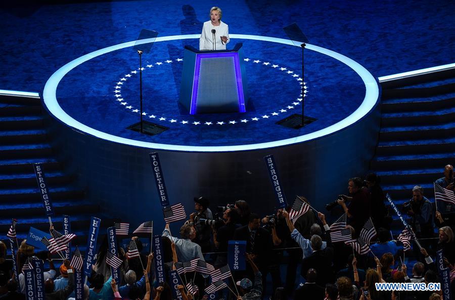 U.S. Democratic Nominee for President Hillary Clinton speaks on the last day of the 2016 Democratic National Convention in Philadelphia, Pennsylvania, the United States, July 28, 2016. U.S. Democratic Nominee for President Hillary Clinton speaks on the last day of the 2016 Democratic National Convention in Philadelphia, Pennsylvania, the United States, July 28, 2016.