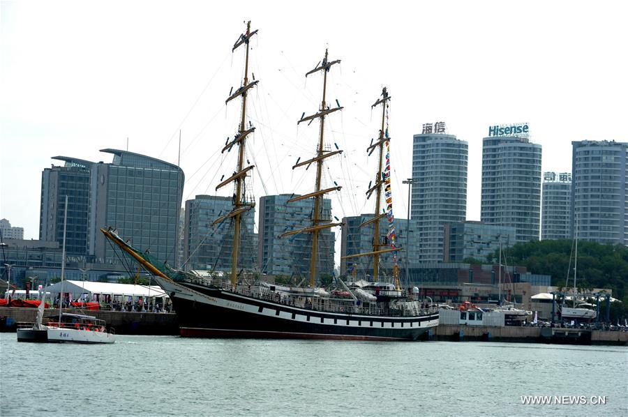 The Pallada, a star sailing vessel in Russia, arrived here to attend the coming 2016 Qingdao International Sailing Week