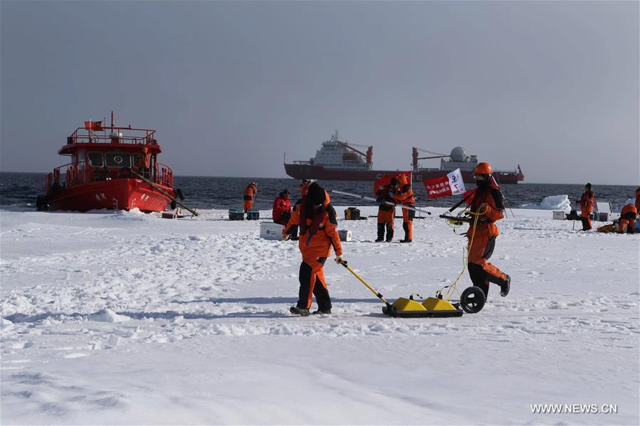 The research team of China's seventh expedition set up its first ice station and began working on Thursday. The research team of China's seventh expedition set up its first ice station and began working on Thursday.