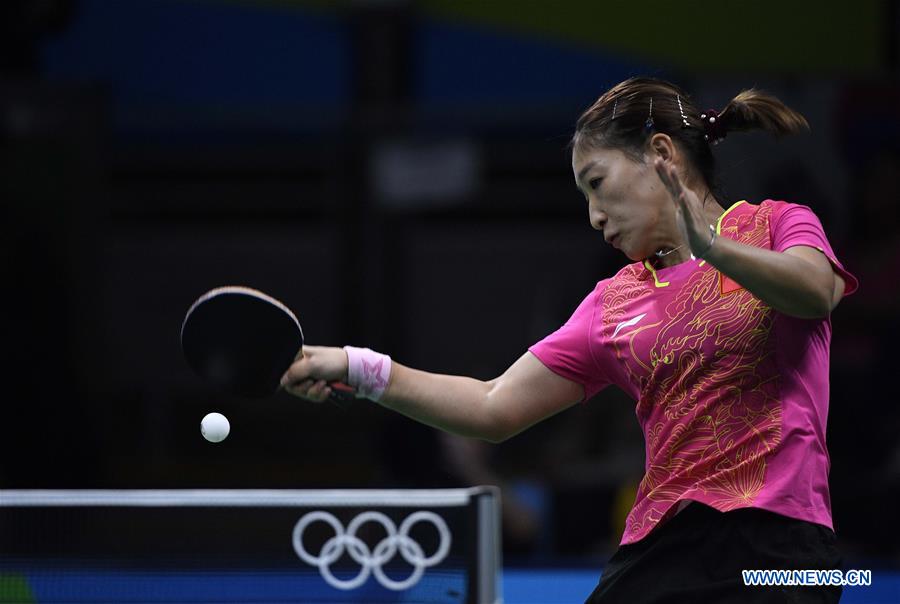 China's Liu Shiwen competes during the women's team quarterfinal of Table Tennis against the Democratic People's Republic of Korea (DPRK) at the 2016 Rio Olympic Games in Rio de Janeiro, Brazil, on Aug. 13, 2016.