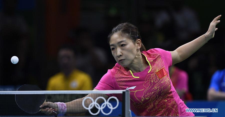 China's Liu Shiwen competes during the women's team quarterfinal of Table Tennis against the Democratic People's Republic of Korea (DPRK) at the 2016 Rio Olympic Games in Rio de Janeiro, Brazil, on Aug. 13, 2016.