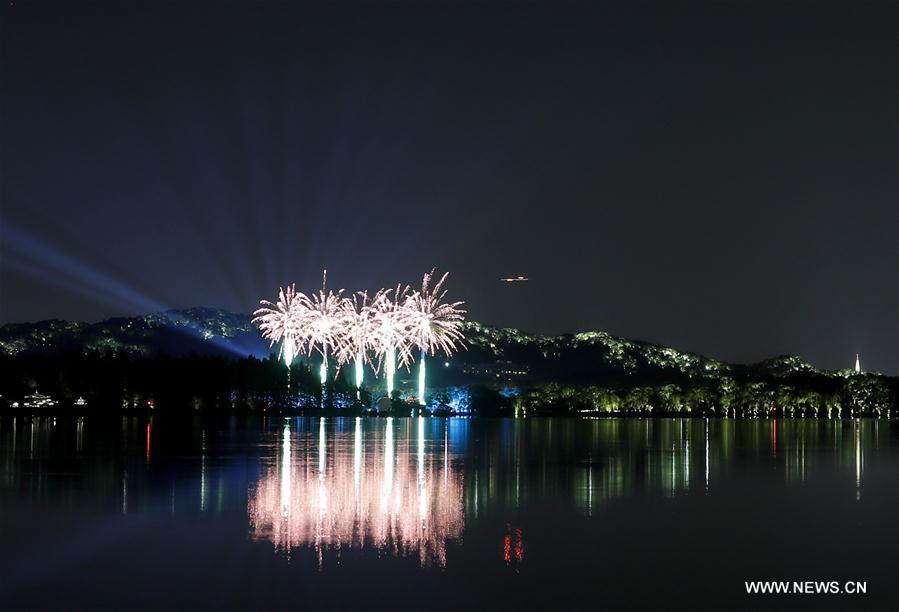 Photo taken on Aug. 30, 2016 shows the night scene of the West Lake in Hangzhou, capital of east China's Zhejiang Province.(