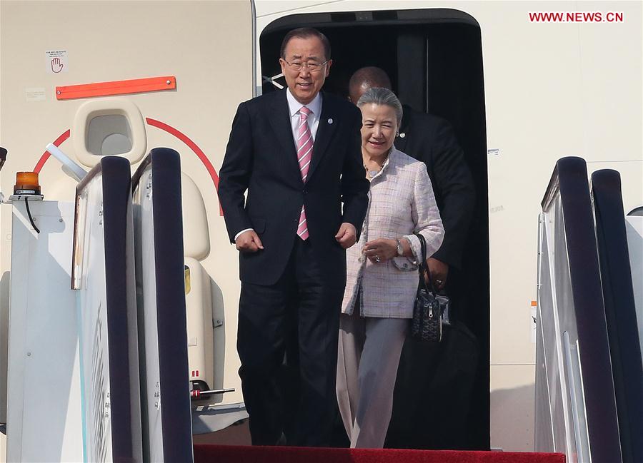 UN Secretary-General Ban Ki-moon arrives in Hangzhou to attend the G20 Summit in Hangzhou, capital city of east China's Zhejiang Province, Sept. 3, 2016. (Xinhua/Chen Fei) 