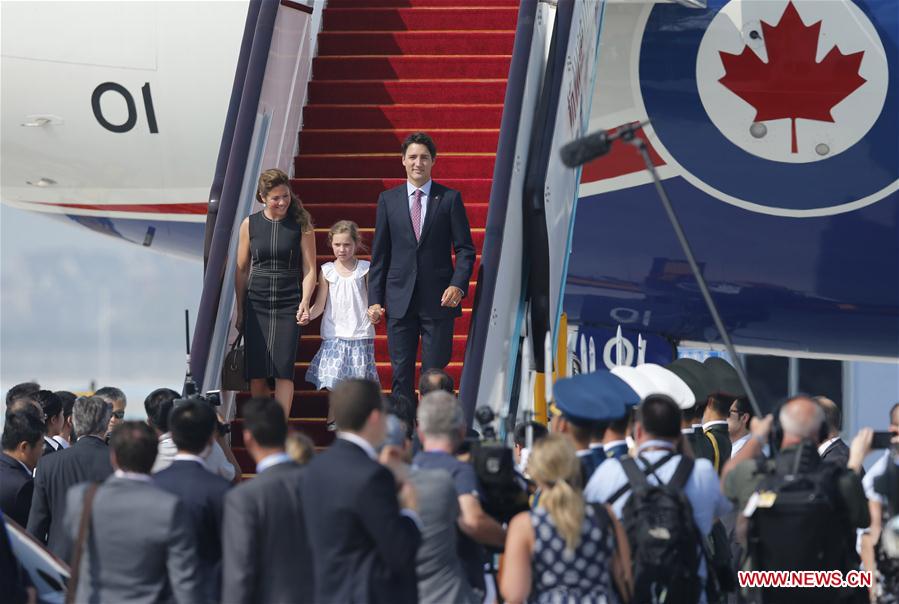 Canadian Prime Minister Justin Trudeau arrives in Hangzhou to attend the G20 Summit in Hangzhou, capital city of east China's Zhejiang Province, Sept. 3, 2016. (Xinhua/Yin Gang) 
