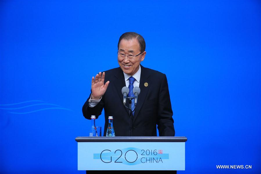 UN Secretary-General Ban Ki-moon speaks at a press conference of the G20 Summit in Hangzhou, capital of east China's Zhejiang Province, Sept. 4, 2016. (Xinhua/Xing Guangli) 