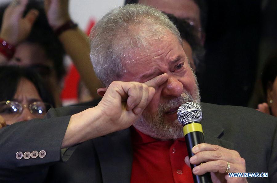 Former Brazilian President, Luiz Inacio Lula da Silva, reacts during a press conference on the accusations of corruption against him in Sao Paulo, Brazil, on Sept. 15, 2016. President of the Brazilian Workers' Party (PT) Rui Falcao said on Wednesday that accusations against former President Luiz Inacio Lula da Silva are 'another episode of persecution' and an attempt to stop Lula from running for president in 2018. On Wednesday, investigators accused Lula, who served as president from 2003 to 2010, of leading a vast corruption ring at Brazilian oil company Petrobras.
