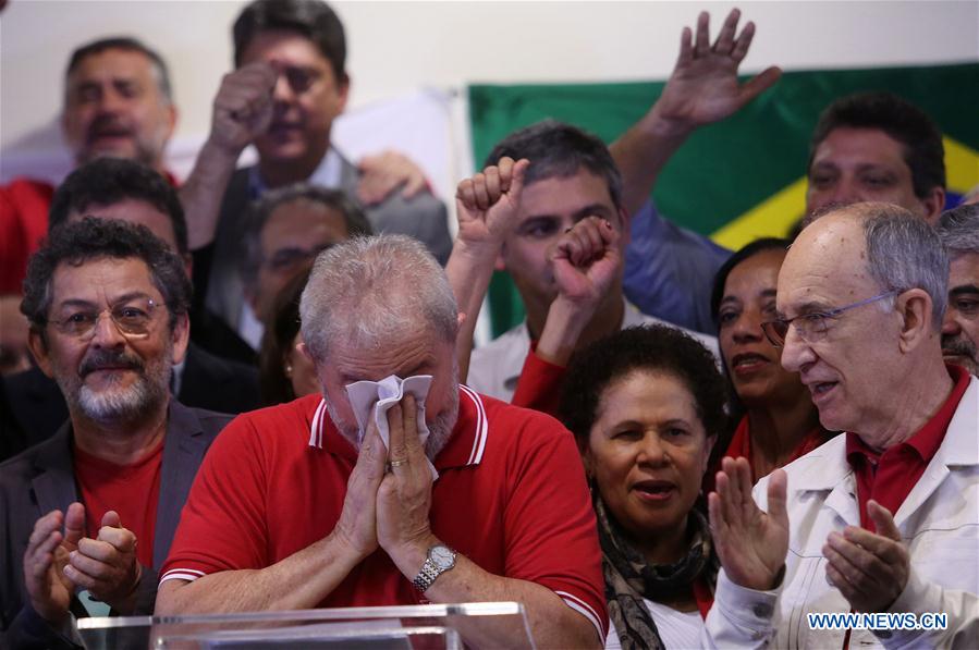 Former Brazilian President, Luiz Inacio Lula da Silva, reacts during a press conference on the accusations of corruption against him in Sao Paulo, Brazil, on Sept. 15, 2016. President of the Brazilian Workers' Party (PT) Rui Falcao said on Wednesday that accusations against former President Luiz Inacio Lula da Silva are 'another episode of persecution' and an attempt to stop Lula from running for president in 2018. On Wednesday, investigators accused Lula, who served as president from 2003 to 2010, of leading a vast corruption ring at Brazilian oil company Petrobras.