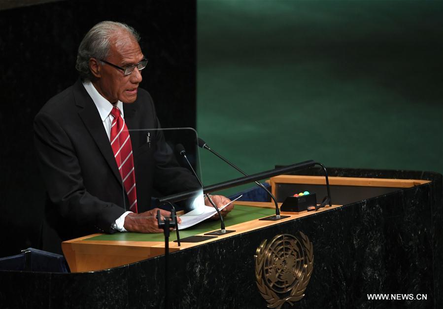 Tongan Prime Minister Akilisi Pohiva addresses the general debate during the 71st annual session of the United Nations General Assembly at the UN headquarters in New York, on Sept. 24, 2016. (Xinhua/Yin Bogu) Tongan Prime Minister Akilisi Pohiva addresses the general debate during the 71st annual session of the United Nations General Assembly at the UN headquarters in New York, on Sept. 24, 2016. (Xinhua/Yin Bogu)