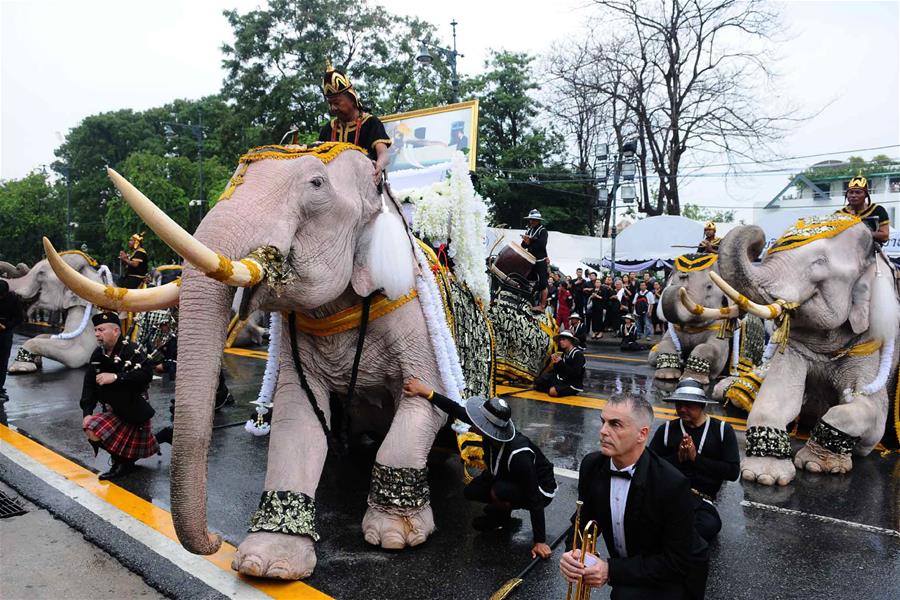 THAILAND-BANGKOK-LATE KING-ALBINO ELEPHANT-PARADE-MOURNING