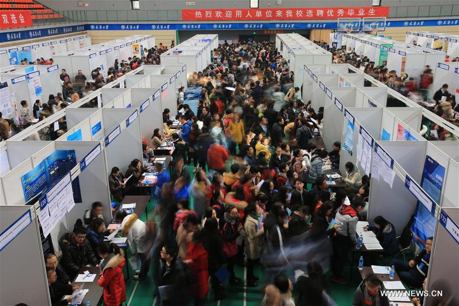About 300 companies and organizations participated in a job fair specially held for graduate students in Tianjin University on Thursday. 
