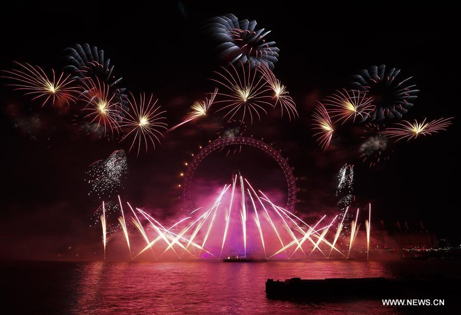 Fireworks light up London's sky during New Year celebrations Xinhua