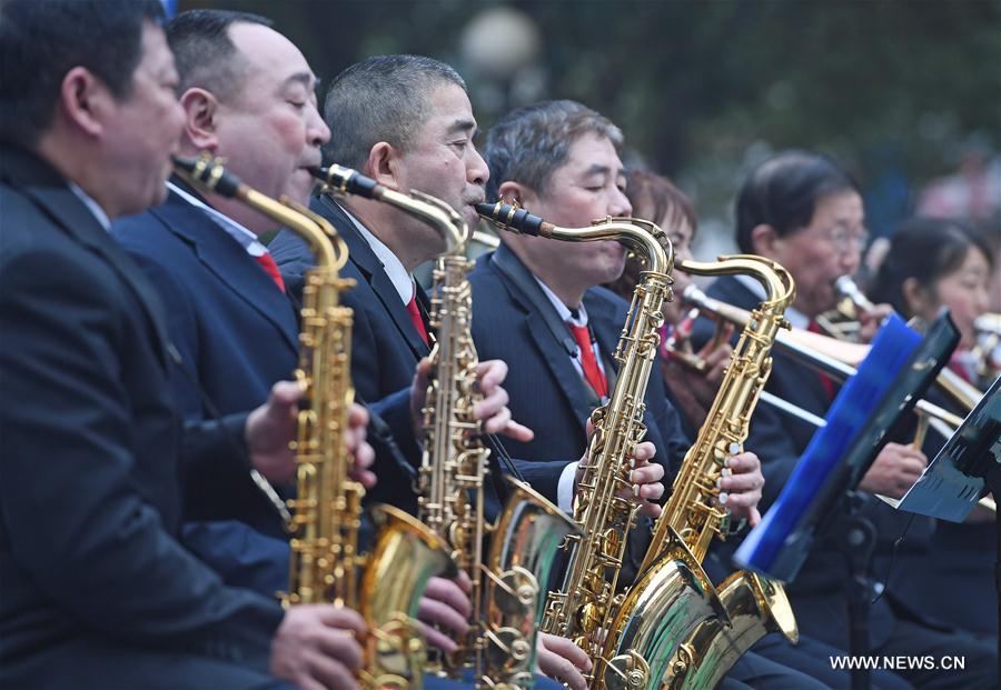 About 100 members of China National Symphony Orchestra visited the village and performed with the local band. 