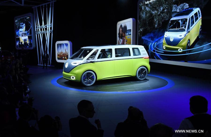 The Volkswagen AG I.D. Buzz concept vehicle is seen during the 2017 North American International Auto Show (NAIAS) in Detroit, the United States, Jan. 9, 2017