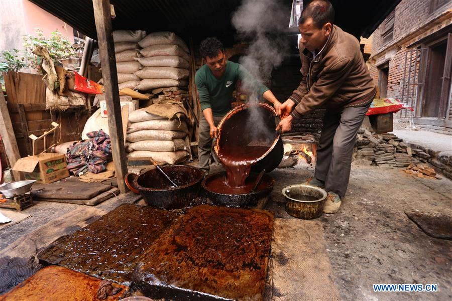 Sweet food Molasses prepared for festival and winter season by Nepalese