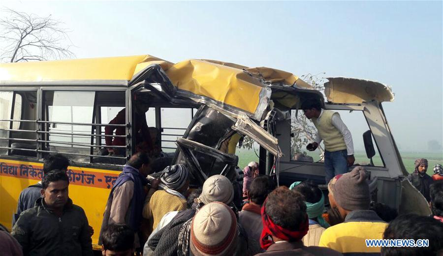 INDIA-ETAH-SCHOOL BUS-TRUCK-COLLISION
