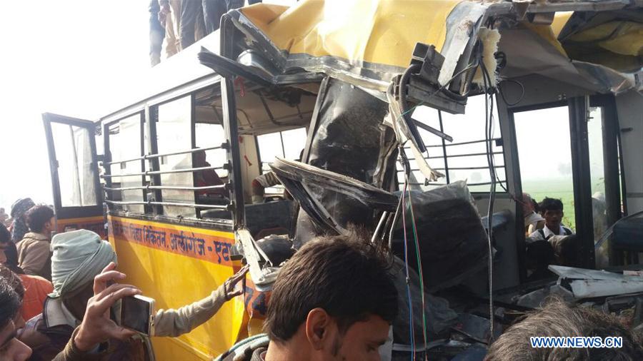 INDIA-ETAH-SCHOOL BUS-TRUCK-COLLISION