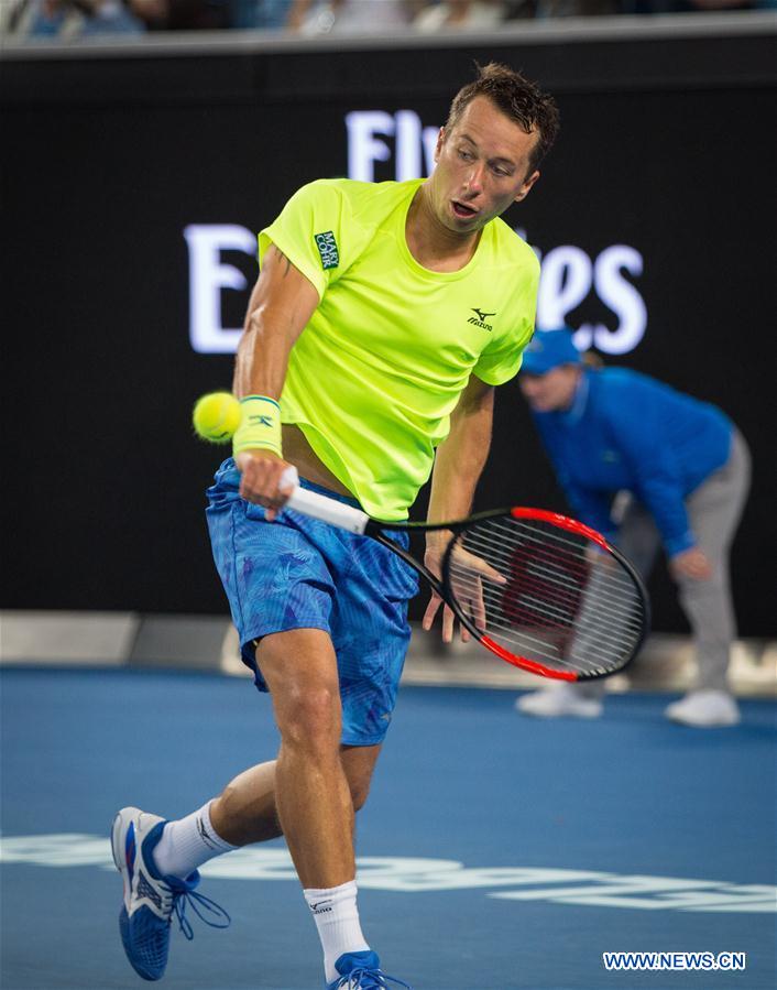Philipp Kohlschreiber of Germany returns the ball during the men's singles third round match against Gael Monfils of France at the Australian Open Tennis Championships in Melbourne, Australia, Jan. 21, 2017. Philipp Kohlschreiber lost 0-3. (Xinhua/Zhu Hongye) Philipp Kohlschreiber of Germany returns the ball during the men's singles third round match against Gael Monfils of France at the Australian Open Tennis Championships in Melbourne, Australia, Jan. 21, 2017. Philipp Kohlschreiber lost 0-3. (Xinhua/Zhu Hongye)