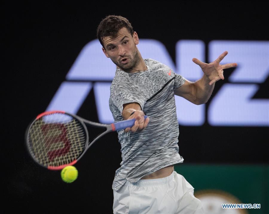 Grigor Dimitrov of Bulgaria returns the ball during the men's singles third round match against Richard Gasquet of France at the Australian Open Tennis Championships in Melbourne, Australia, Jan. 21, 2017. Dimitrov won 3-0. (Xinhua/Zhu Hongye) Grigor Dimitrov of Bulgaria returns the ball during the men's singles third round match against Richard Gasquet of France at the Australian Open Tennis Championships in Melbourne, Australia, Jan. 21, 2017. Dimitrov won 3-0. (Xinhua/Zhu Hongye)