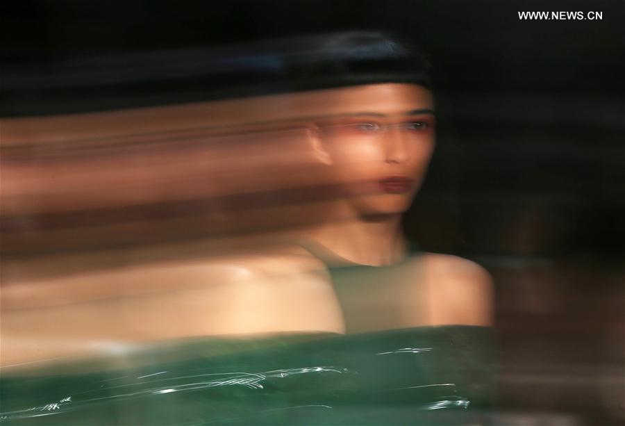 A model presents a creation of Bibhu Mohapatra during the 2017 New York Fashion Week in New York, the United States, on Feb. 15, 2017. 