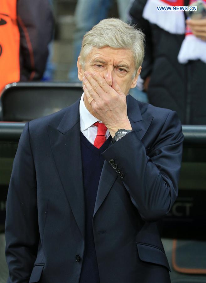 Arsene Wenger, manager of Arsenal reacts during the first leg match of Round of 16 of European Champions League between Bayern Munich and Arsenal in Munich, Germany, on Feb. 15, 2017. Arsene Wenger, manager of Arsenal reacts during the first leg match of Round of 16 of European Champions League between Bayern Munich and Arsenal in Munich, Germany, on Feb. 15, 2017.