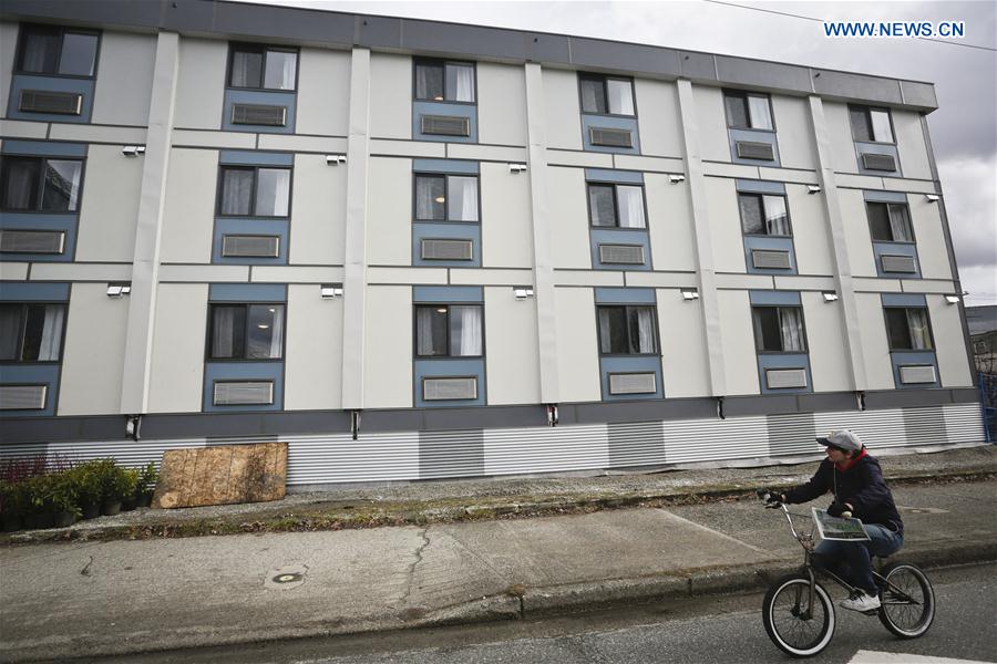 The city's first temporary modular housing complex is seen in Vancouver, Canada, Feb. 16, 2017. 