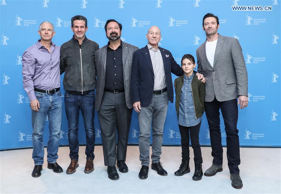 Cast members attend a photocall for the film 'Logan' during the 67th Berlinale International Film Festival in Berlin, capital of Germany, on Feb. 17, 2017.