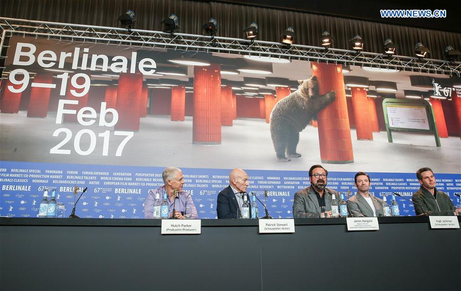 Cast members attend a press conference for the film 'Logan' during the 67th Berlinale International Film Festival in Berlin, capital of Germany, on Feb. 17, 2017. 