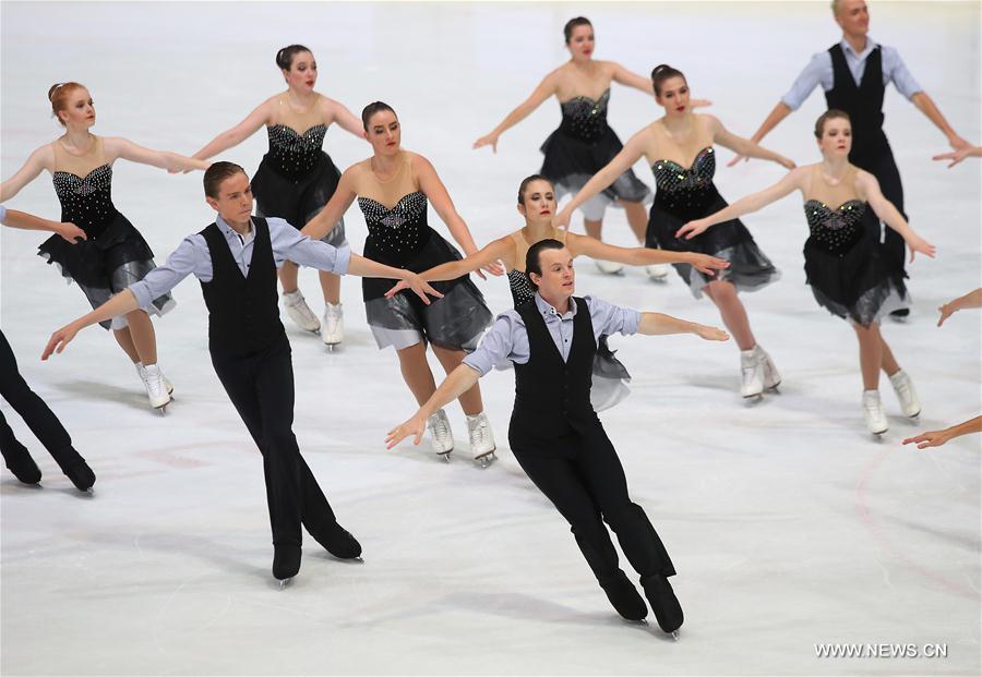 Ice skating team Snowflakes of Croatia perform at the Senior Short Program of 14th Zagreb Snowflakes Trophy in Zagreb, capital of Croatia, Feb 18, 2017. (Xinhua/Jurica Galoic) 