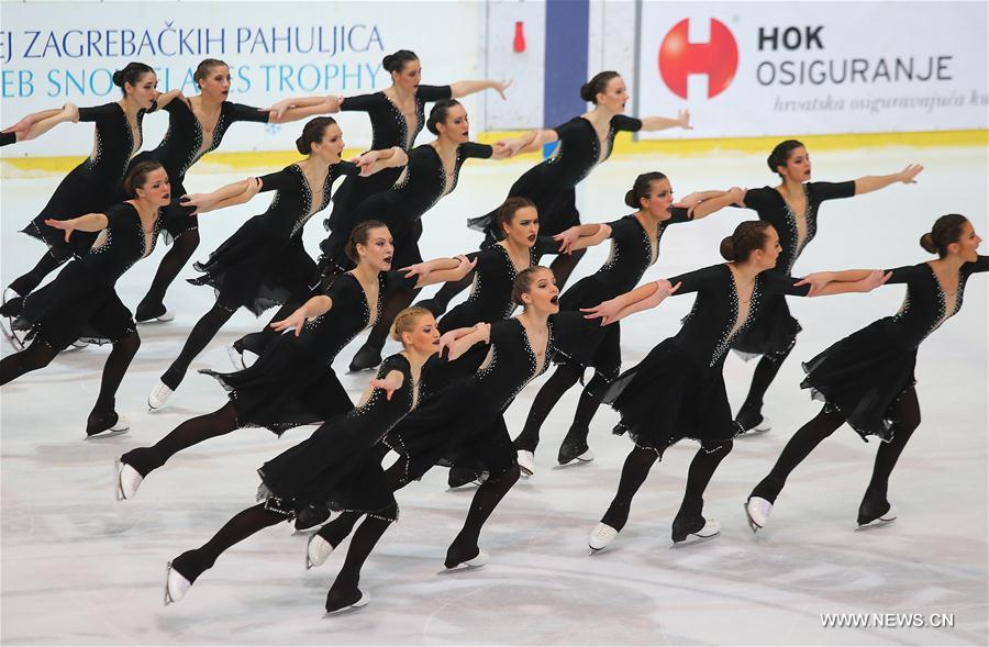 Ice skating team Snowflakes of Croatia perform at the Senior Short Program of 14th Zagreb Snowflakes Trophy in Zagreb, capital of Croatia, Feb 18, 2017. (Xinhua/Jurica Galoic) 