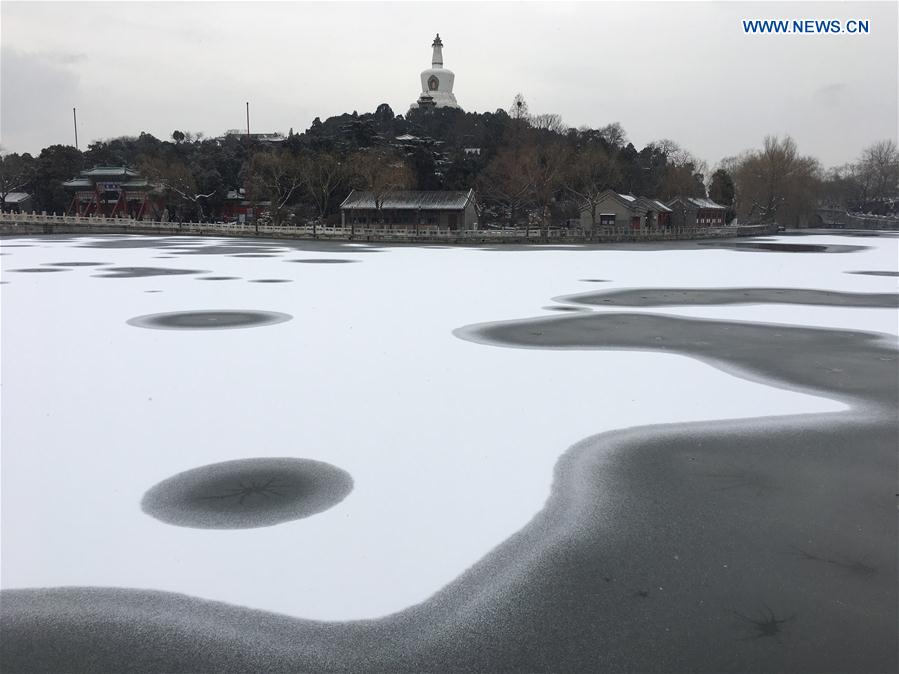 Photo taken on Feb. 21, 2017 shows snow scenery of Beihai Park in Beijing, capital of China. 
